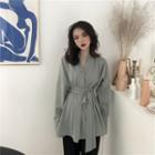 Long-sleeve Sashed Shirt Graylish Green - One Size