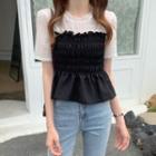 Lace Panel Ruched Top