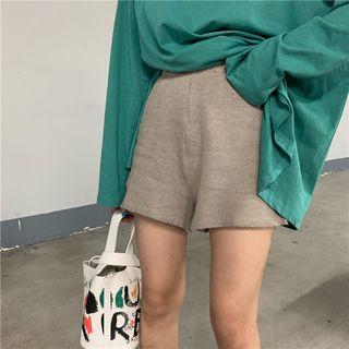 Plain Long-sleeve Loose-fit T-shirt / Knit Shorts