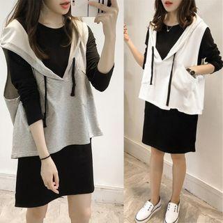 Set: Long-sleeve Mini Sheath Dress + Sleeveless Hoodie