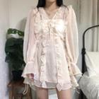 Set: Bell-sleeve Mini Chiffon Dress + Spaghetti Strap Dress