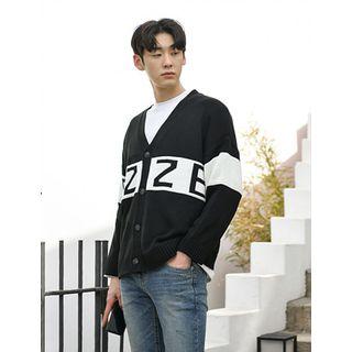 Contrast-trim Letter Boxy Cardigan