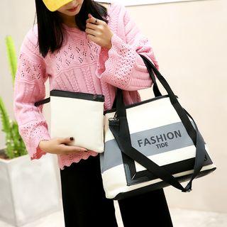 Canvas Panel Shopper Bag With Pouch