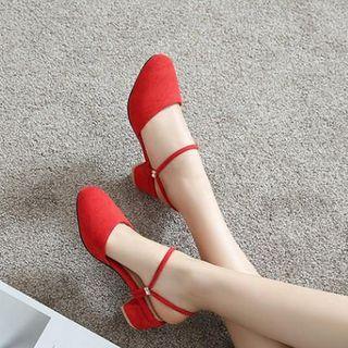 Chunky Heel Faux Suede Sandals