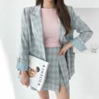 Pastel Plaid Blazer & Miniskirt Set