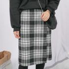 Band-waist Plaid Midi Wrap Skirt