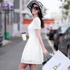 Short-sleeve Perforated A-line Dress