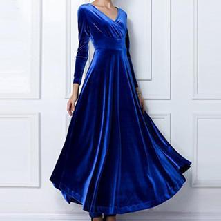 Long-sleeve A-line Velvet Evening Gown