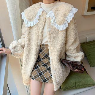 Lace Trim Faux Shearling Jacket