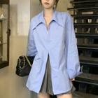 Long-sleeve Zip-up Shirt Blue - One Size