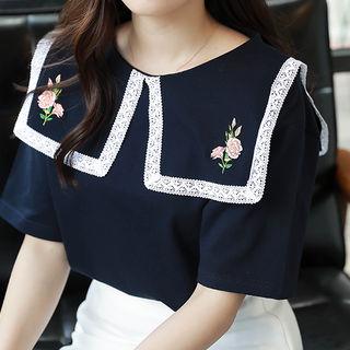 Laced Sailor-collar Short-sleeve Top