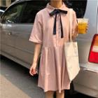 Ribbon Detail Short-sleeve A-line Shirt Dress