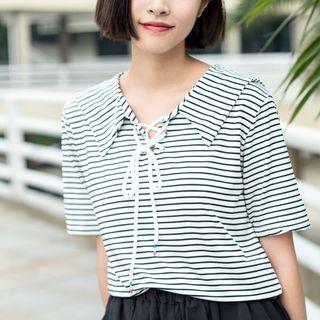Stripe Sailor Collar Short-sleeve T-shirt