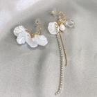 Non-matching Shell Rhinestone Dangle Earring 1 Pair - Asymmetric - Gold & White - One Size