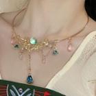 Rhinestone Necklace Pink & Green & Blue - One Size