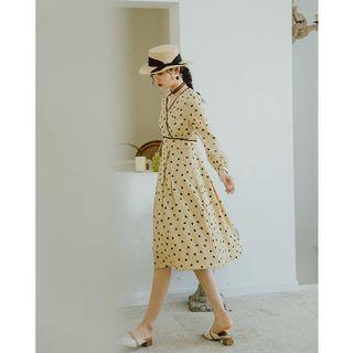 Long-sleeve Heart Pattern Midi A-line Dress