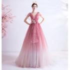 Cape-sleeve Mesh A-line Evening Gown
