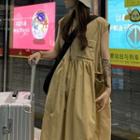 Plain Sleeveless Midi A-line Dress Khaki - One Size