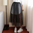 A-line Midi Mesh Skirt Dot - Black - One Size