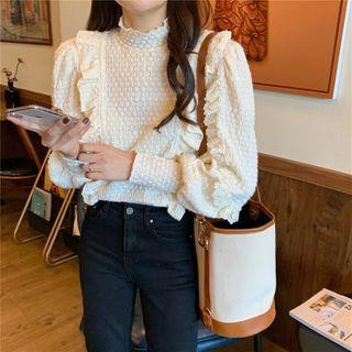 Ruffled Dotted Lace Blouse Almond - One Size