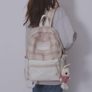 Rabbit Charm Plaid Canvas Backpack