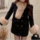 Detachable Fluffy Collar Double-breasted Coat