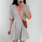 Short-sleeve Contrast Trim Dress Gray - One Size