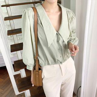 Shirred-shoulder Band-hem Blouse