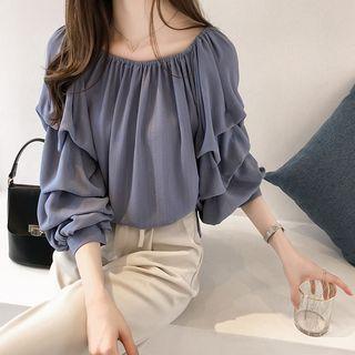 Off-shoulder Balloon-sleeve Blouse