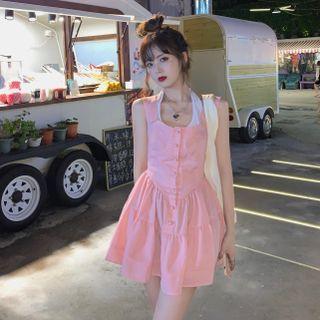 Set: Sleeveless A-line Dress + Halter Top