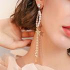 Faux Pearl Fringed Earring 1 Pair - 925 Silver - Gold & White - One Size