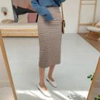 Zip-back Plaid Midi Skirt