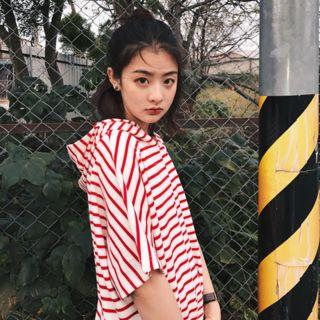 Striped Hooded Short-sleeve T-shirt Dress