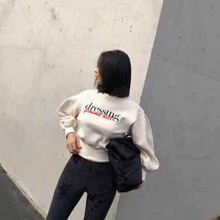 Puff-sleeve Letter Print Cropped Pullover