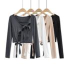 Set: Long-sleeve Cut-out Tie-front Top + Strapless Top