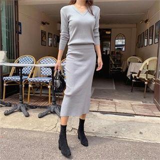 Rib-knit Sweater & Skirt Matching Set