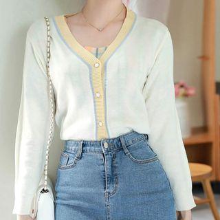 Piped Button-detail Light Cardigan