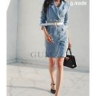 Double-breasted Stripe Linen Coatdress