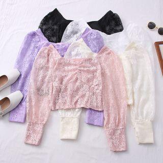 Wide-neck Cropped Lace Top