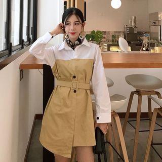 Color-block Mock-two Slim-fit Long-sleeve Panel Shirt
