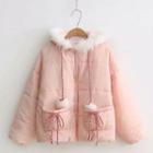 Faux-fur Trim Hooded Padded Jacket Pink - One Size