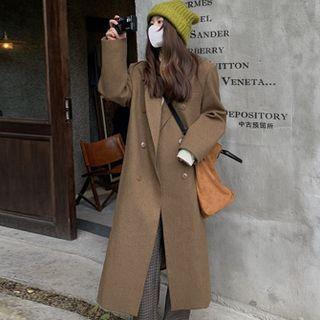 Double-breasted Woolen Long Blazer Brown - One Size