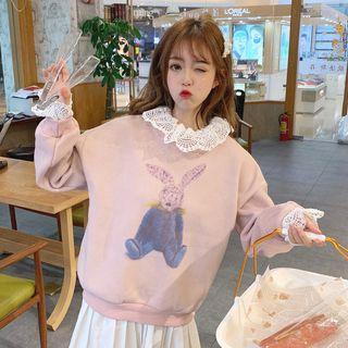 Mock Two-piece Rabbit Print Pullover Pink - One Size