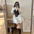Mock Two-piece Short-sleeve Lace-up Shirtdress