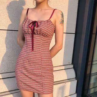 Plaid Slim-fit Sleeveless Mini Dress