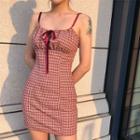 Plaid Slim-fit Sleeveless Mini Dress