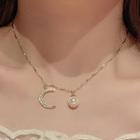 Faux Pearl Moon Pendant Necklace Gold - One Size