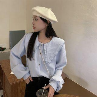 Ruffle Trim Collar Blouse Blue - One Size