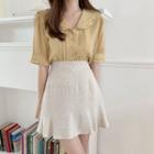 Ruffled Short-sleeve Pintuck Blouse