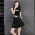 Inset Shorts Pocketed Pleated Skirt